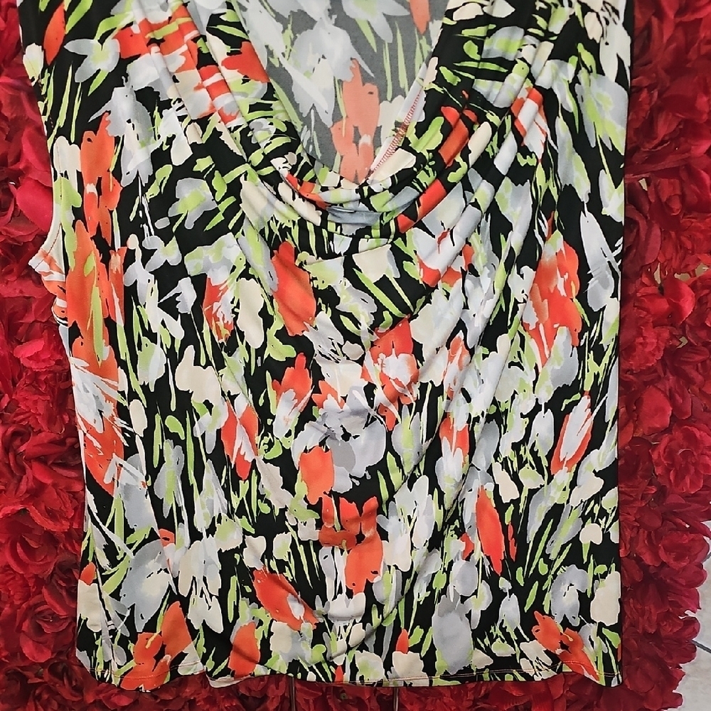 Jones Studio NWOT Floral Print Blouse - Black, Orange, White Size 1X